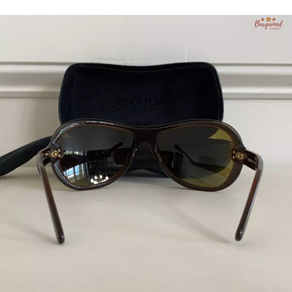Authentic CHANEL Brown Frame Goldtone Chanel "CC" Logos Tint Sunglasses - Picture 3 of 12